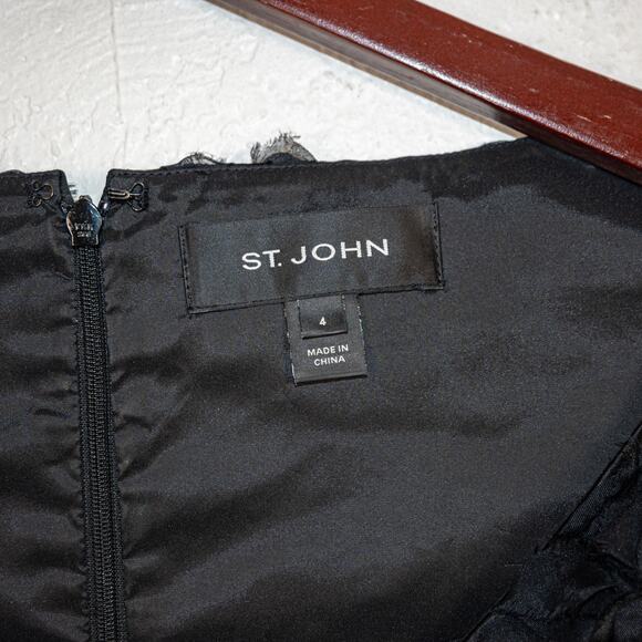 ST. JOHN Women's Rosette Cocktail Dress in black size 4 - Picture 3 of 11